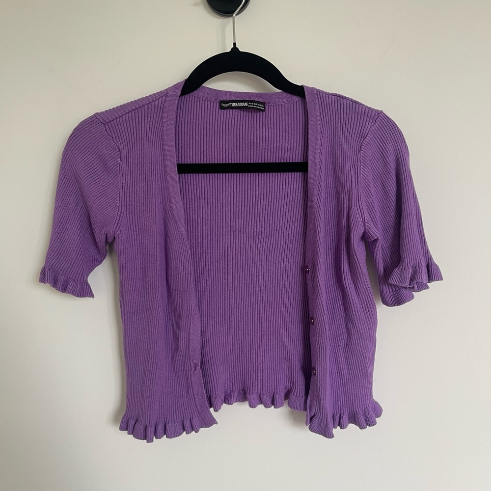 Purple Ribbed Cardigan - Picture 2 of 5